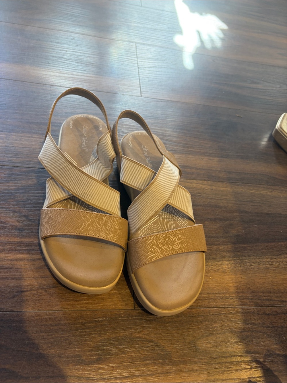 Stride Rite Tan Crisscross Elastic Slingback Sandals